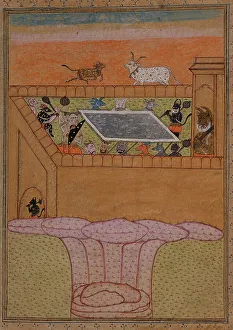Bhagavatapurana Prints: Scene with Bovines and Demons (verso).. between 1675 and 1700. Creator: Unknown