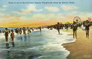 Curt Teich And Prints: Scene at one of the Carolinas Popular Playgrounds along the Atlantic Ocean, 1942