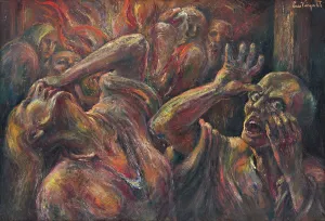 Prisoners Prints: Scene in a concentration camp, 1944. Creator: Ludovit Varga