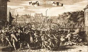 Cornelis De Witt Prints: Scene of the crowd murdering Cornelis and Johan de Witt, The Hague, 20 August 1672, 1675