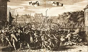 Bibliotheek Van Het Vredespaleis Collection: Scene of the crowd murdering Cornelis and Johan de Witt, The Hague, 20 August 1672, 1675