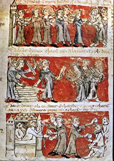 Bibliotheque Nationale Gallery: Scene of daily life at the College Hubaut of Paris (Sorbonne), 14th century miniature