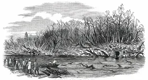 Industrial Accident Prints: Scene of the Explosion of the Hounslow Powder-Mill, 1850. Creator: Unknown