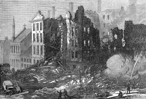 Deaths Prints: Scene of the explosion at Tradeston Flour-Mills, Glasgow, 1872. Creator: Unknown