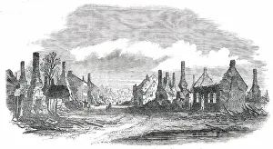 Arson Prints: Scene of the Fire at Cottenham - sketched from Lambs Corner, 1850. Creator: Unknown