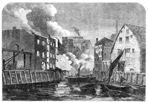 Scene of the fire at Dockhead, Bermondsey, sketched on Saturday morning, 1864. Creator: Unknown