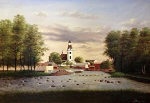 Cityscape Collection: Scene in Gavle with Gavlean, Kallbadhus and Holy Trinity Church, 1890. Creator: Unknown