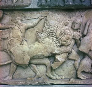 Giant Prints: Scene from the Gigantomachy on the north frieze of the Siphnian Treasury, 6th century BC