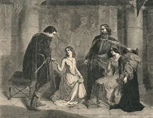 Hamlet Prints: Scene from Hamlet - King, Ophelia, and Laertes, 1852. Creator: Unknown
