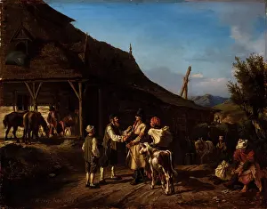 Niepolomice Museum Prints: Scene in Front of an Inn, 1867. Creator: Wilhelm Leopolski