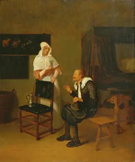 Brekelenkam Quiringh Van Prints: Scene at an Inn with elderly Guest and servant Maid