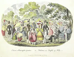 Dresses Prints: A scene in Kensington Gardens - or - Fashion and Frights of 1829