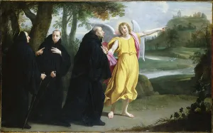 Phillippe De Champaigne Prints: Scène de la vie de saint Benoît : l'ange désignant à saint Benoît l'emplacement du