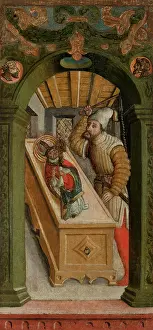 Scene from the Legend of St Nicholas-Jew Flogging a Figure of the Saint... 1st half of 16th cent. Creator: Unknown