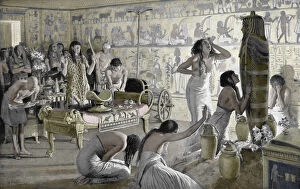 Matania Gallery: Scene of mourning at the funerary temple of Tutankhamun, Egypt, 1325 BC (1933-1934)