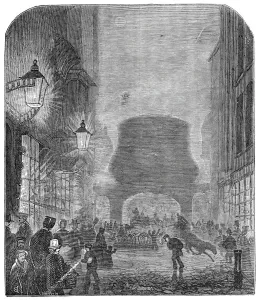 A scene near Temple Bar, during the fog, 1844. Creator: Unknown A scene near Temple Bar, during the fog, 1844. Creator: Unknown