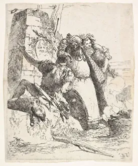 Head Dress Collection: A scene of necromancy: a woman bearing a vessel, a turbaned man, and a soldier look