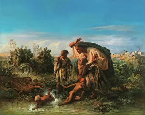 Scene on the Nile: a Family is Attacked by a Crocodile. Creator: Biard, François-August (1798-1882)