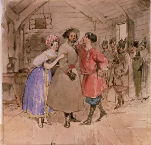 Scene from the opera A Life for the Tsar (Ivan Susanin) by M. Glinka, End 1830s. Artist: Gagarin, Grigori Grigorievich (1810-1893)
