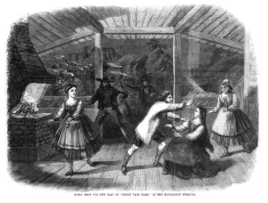 Scene from the play Sunny Vale Farm, performed at the Haymarket Theatre, London, 1864