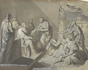 Pleading Gallery: Scene with the Presentation of a Saints Relic (recto); Head of a Woman (verso)
