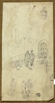 Prison Cell Prints: Scene in Prison Cell with Sketches of Other Figures, n.d. Creator: Unknown