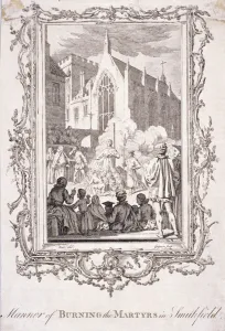 Stake Prints: Scene of protestants being burnt at Smithfield, 16th century, (c1760)