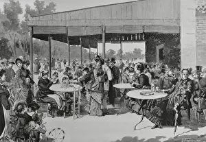 Shaded Prints: Scene at Retiro Park, featuring elegantly dressed people enjoying the afternoon