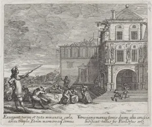 Kusel Melchior Prints: Scene showing the construction of a building, ca. 1670. Creator: Melchior Küsel