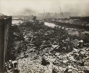 Newham Gallery: Scene at Silvertown following an explosion in a munitions factory, London, World War I, 1917