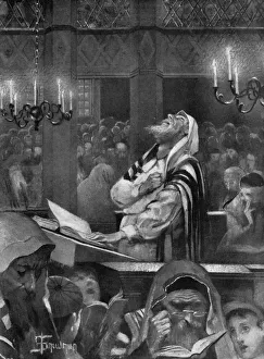 Scene at a synagogue, the great day of atonement, 6th October 1897. Artist: Isaac Snowman Scene at a synagogue, the great day of atonement, 6th October 1897. Artist: Isaac Snowman