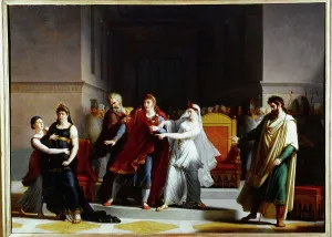 Last scene of the tragedy Rodogune at the Theatre-Francais, 1810. Creator: Jacques Augustin Pajou. Last scene of the tragedy Rodogune at the Theatre-Francais, 1810. Creator: Jacques Augustin Pajou