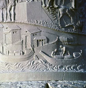 Scene from Trajans column, Rome. Showing the loading of ships, 2nd century