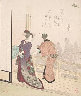 Ink And Colour On Paper Collection: Scene on the Veranda of a Teahouse, 18th-19th century. Creator: Yanagawa Shigenobu