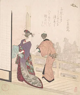 Shigenobu Yanagawa Collection: Scene on the Veranda of a Teahouse, 18th-19th century. Creator: Yanagawa Shigenobu