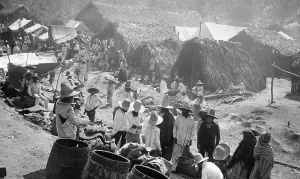 Straw Hut Prints: Scene in the village of Abra, between 1880 and 1897. Creator: William H. Jackson