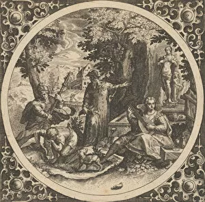 De Bry Theodor Gallery: Scene with a Warning Against Venereal Disease in a Circle at Center, 1580-1600