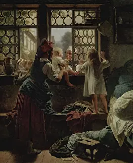 Eduard Prints: Scene by the Window, 1858. Creator: Friedrich Eduard Meyerheim