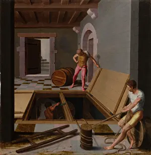 Engineering Prints: Scene in a Wine Cellar, 1537. Creator: Pseudo-Feeix Chretien