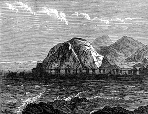 Inland Sea Prints: Scene of the wreck of the mail-steamer Nil on the Coast of Japan, 1874. Creator: Unknown