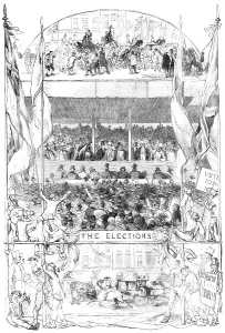 Canvassing Prints: Scenes from the Elections - drawn by George Thomas, 1857. Creator: Unknown