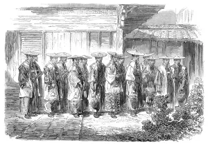 Bodyguard Prints: Scenes in Japan: the night guard at Jeddo, 1864. Creator: Mason Jackson