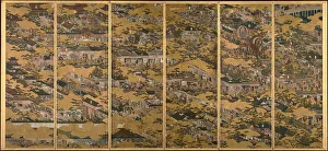 Kyoto Prints: Scenes in and around Kyoto, One of a pair of six-section folding screens