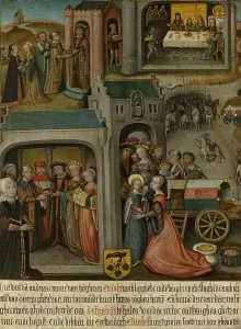 Elisabeth Of Thuringia Prints: Four scenes from the legend of St Elizabeth of Hungary, c.1500. Creator: Anon