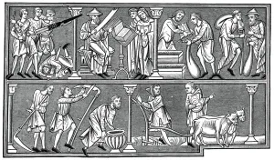 Sharpening Prints: Scenes of medieval life, 13th century, (1870)