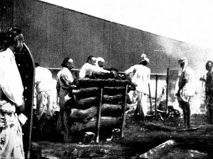 Mumbai Maharashtra India Prints: Scenes in Plague-Stricken Bombay: performing the final ceremonies at a high-caste funeral