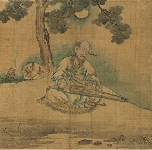 Scholar Playing a Qin, 1800s. Creator: Unknown