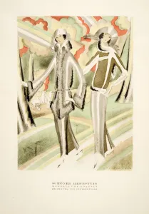 Jackets Prints: Schoner Herbsttag, outfits by Mossner, from Styl, pub. 1922 (pochoir Print)