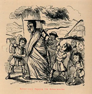 School-boys flogging the Schoolmaster, 1852. Artist: John Leech School-boys flogging the Schoolmaster, 1852. Artist: John Leech