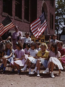 Sign Collection: School children, half of Polish and half of Italian...festival in May 1942, Southington, Conn